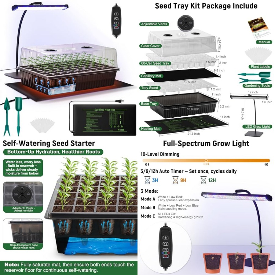 Humidity Dome Kit - 60-Zellen Selbstbewässerndes Anzuchtset mit Wachstumslicht und