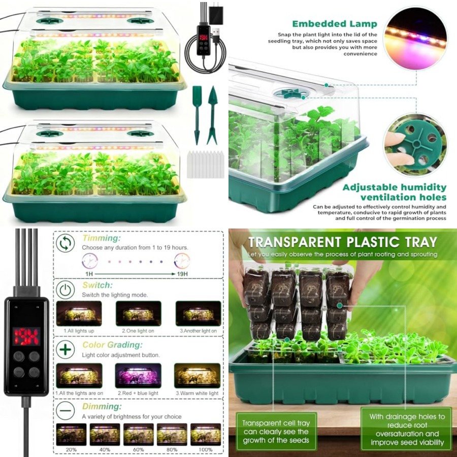 Humidity Dome Kit - Anzuchtschale mit Wachstumsbeleuchtung, 96-Zellen-Anzuchtset, Setzlingsschalen mit